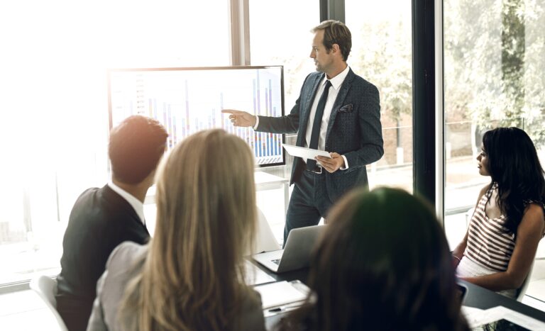 Man,,Leader,And,Presentation,In,Office,For,Business,Meeting,,Discussion